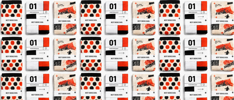 A repeating grid of custom socks arranged in rows. Each sock is wrapped in a white band saying 'BEST SOCKS EVER'. 